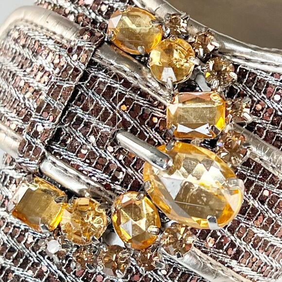 J Renee Brianna d'Orsay Silver Bronze Fabric Jeweled Stiletto Heels Shoes 7 - Picture 12 of 14